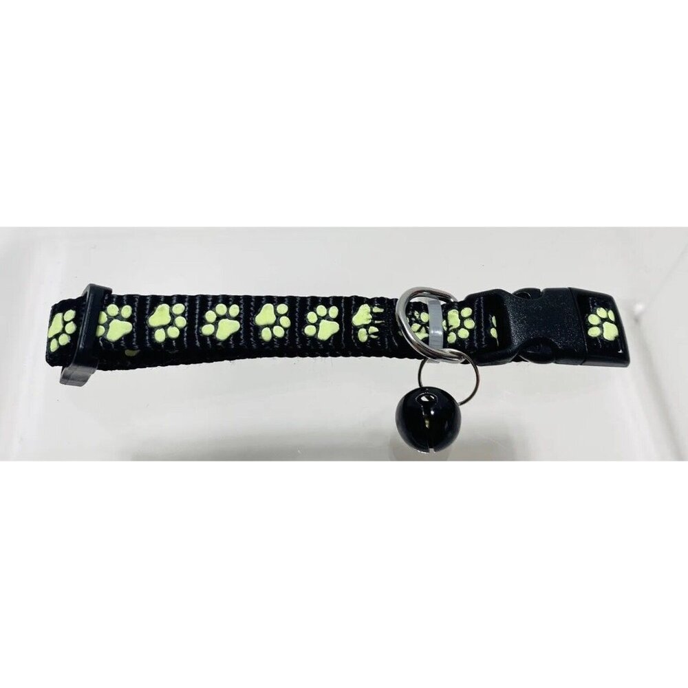 Black Cat Collar Jingle Bell Paw Print Brand New